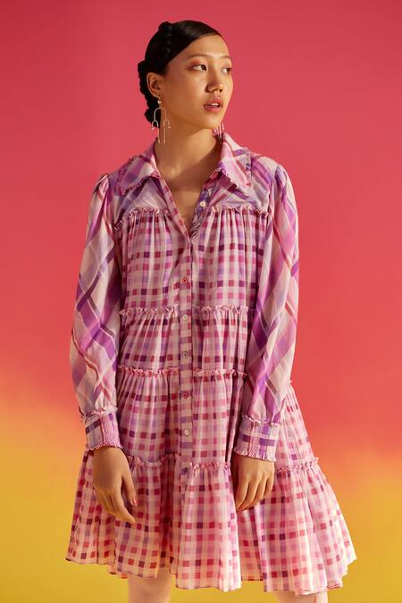 Buy_Uri By Mrunalini Rao_Purple Cotton Collared Boba Shirt Dress _Online_at_Aza_Fashions