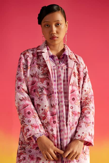 Uri By Mrunalini Rao_Pink Organza Collared Cardamom Reversible Jacket _Online_at_Aza_Fashions