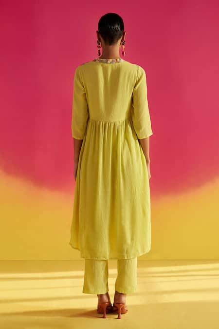 Uri By Mrunalini Rao Embroidered Yoke Kurta Pant Set 