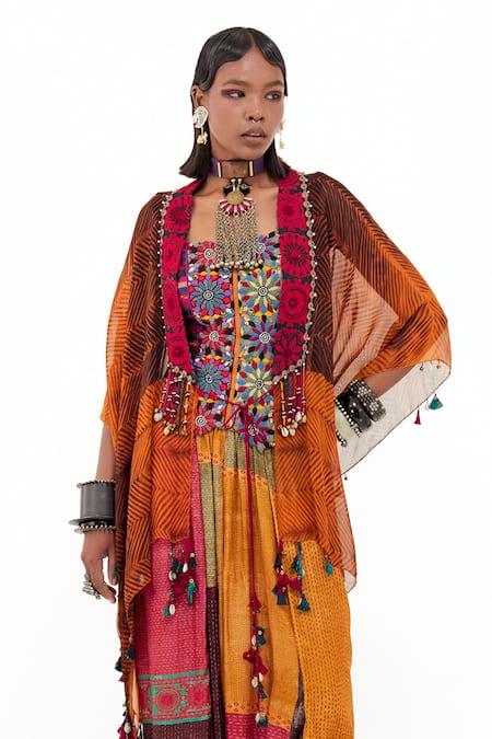Aseem Kapoor Multi Color Silk Beads Collared Veni Printed And Embroidered Jacket Online at Aza Fashions Aseem Kapoor_Multi Color Silk Beads Collared Veni Printed And Embroidered Jacket _Online_at_Aza_Fashions