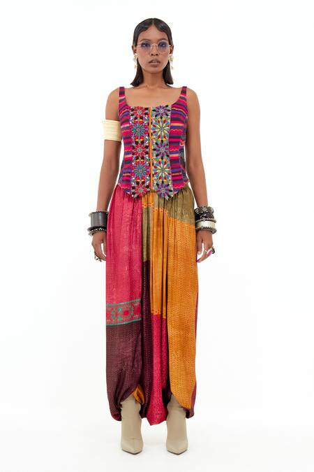 Aseem Kapoor Multi Color Silk, Cotton Embroidery, Tassels, Veni Printed Jacket Trouser Set Online at Aza Fashions Aseem Kapoor_Multi Color Silk, Cotton Embroidery, Tassels, Veni Printed Jacket Trouser Set _Online_at_Aza_Fashions