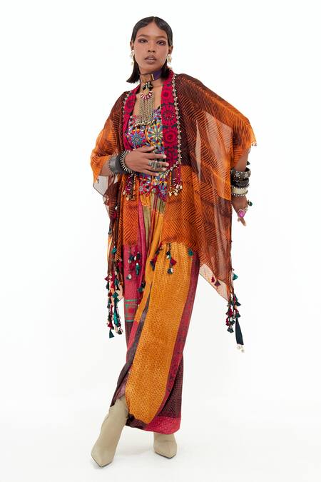 Shop Aseem Kapoor Multi Color Silk, Cotton Embroidery, Tassels, Veni Printed Jacket Trouser Set Online at Aza Fashions Shop_Aseem Kapoor_Multi Color Silk, Cotton Embroidery, Tassels, Veni Printed Jacket Trouser Set _Online_at_Aza_Fashions