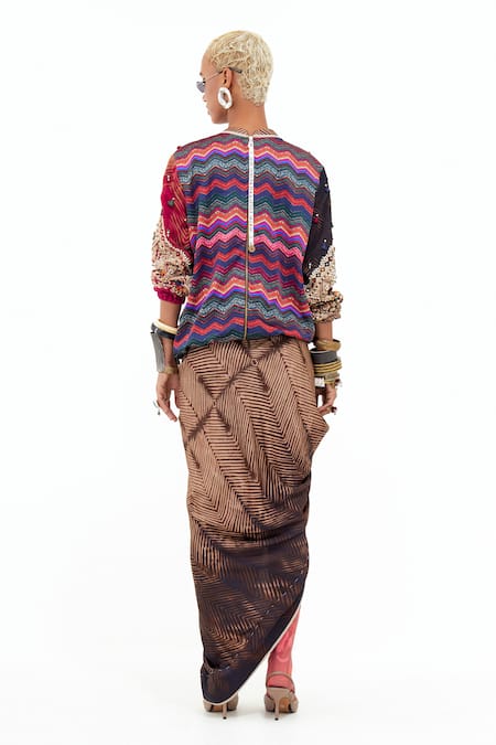 Shop_Aseem Kapoor_Multi Color Muslin Sequins, Mirrors, Embroidery, Zahra Sweatshirt And Skirt Set _at_Aza_Fashions