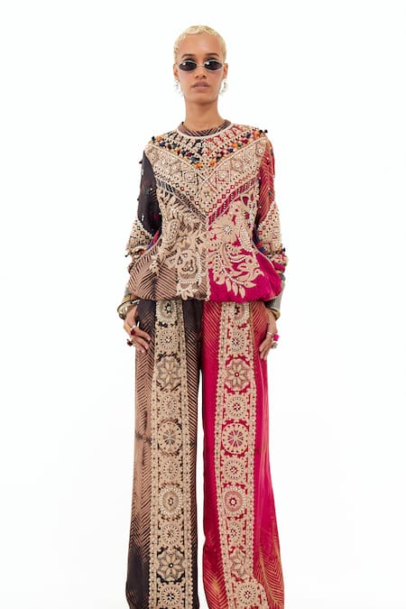 Aseem Kapoor_Multi Color Muslin Embroidery Zahra Sweatshirt And Trouser Set _Online_at_Aza_Fashions