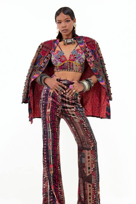 Buy_Aseem Kapoor_Multi Color Cotton Satin, Velvet, Cotton, Embroidered Dhan Jacket Trouser Set _Online_at_Aza_Fashions