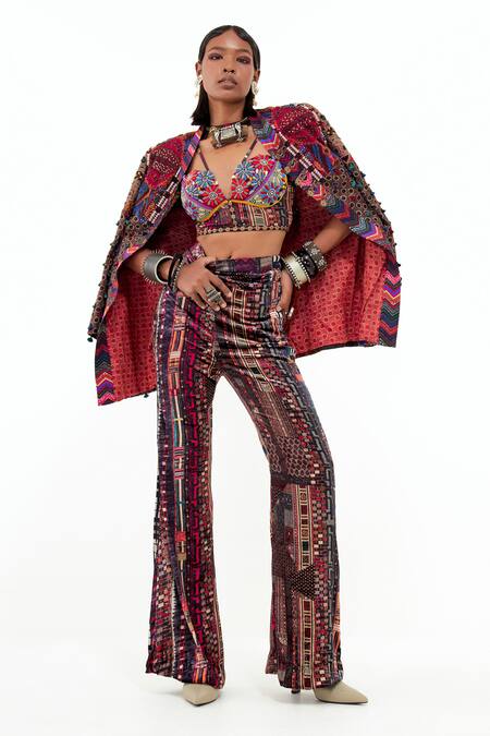 Shop_Aseem Kapoor_Multi Color Cotton Satin, Velvet, Cotton, Embroidered Dhan Jacket Trouser Set _Online_at_Aza_Fashions