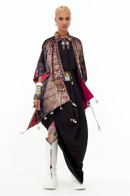 Aseem Kapoor Multi Color Velvet Printed And Embroidered Chevron Yama & Jacket 