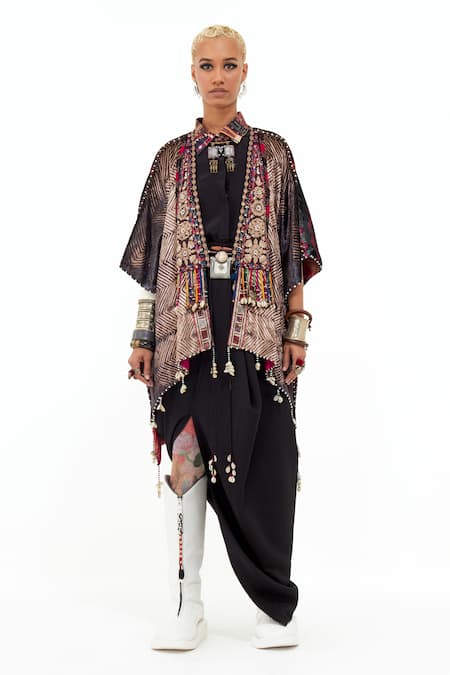Aseem Kapoor Multi Color Velvet Tassels Collared Yama Printed And Embroidered Jacket Online at Aza Fashions Aseem Kapoor_Multi Color Velvet Tassels Collared Yama Printed And Embroidered Jacket _Online_at_Aza_Fashions