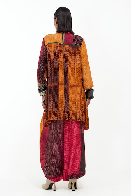 Shop_Aseem Kapoor_Yellow Cotton, Silk, Crepe Tassels, Mitra Embroidered Yoke Kurta And Trouser Set _at_Aza_Fashions