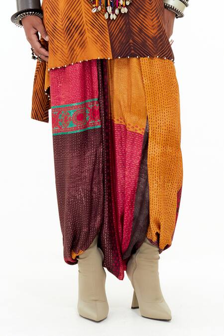 Shop_Aseem Kapoor_Yellow Cotton, Silk, Crepe Tassels, Mitra Embroidered Yoke Kurta And Trouser Set _Online_at_Aza_Fashions