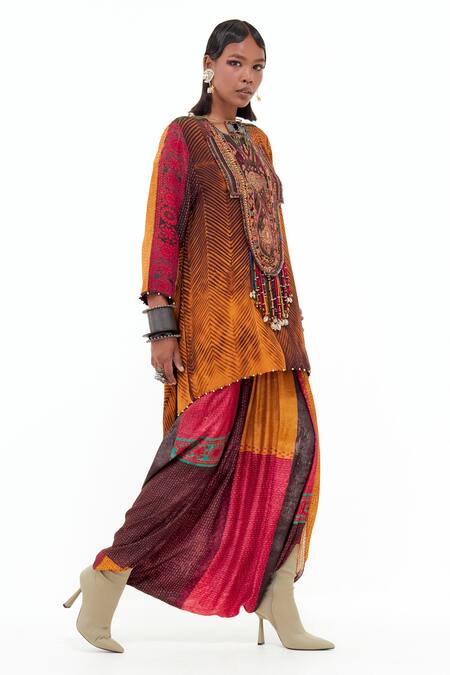 Aseem Kapoor_Yellow Cotton, Silk, Crepe Tassels, Mitra Embroidered Yoke Kurta And Trouser Set _at_Aza_Fashions