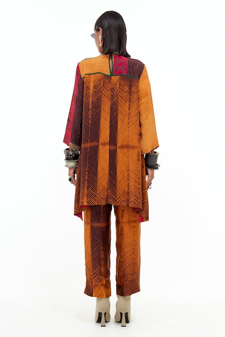 Shop_Aseem Kapoor_Yellow Silk Beads, Tassels Round Mitra Printed Asymmetric Kurta And Trouser Set _at_Aza_Fashions