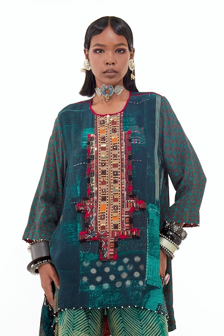 Aseem Kapoor Green Satin, Cotton, Embroidery, Mitra Printed Kurta And Sharara Set Online at Aza Fashions Aseem Kapoor_Green Satin, Cotton, Embroidery, Mitra Printed Kurta And Sharara Set _Online_at_Aza_Fashions