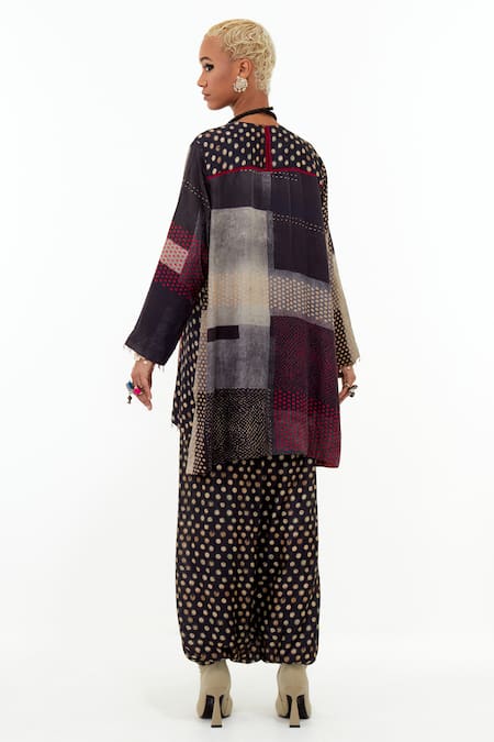 Shop_Aseem Kapoor_Black Cotton, Silk Sequins, Mitra Asymmetric Printed Kurta And Trouser Set _at_Aza_Fashions