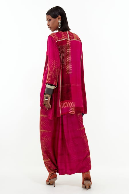 Shop_Aseem Kapoor_Pink Cotton, Silk, Muslin Mitra Tribal Embroidered Yoke Kurta With Trouser _at_Aza_Fashions