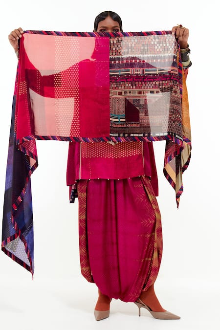 Shop Aseem Kapoor Pink Cotton, Silk, Muslin Beads, Mitra Tribal Embroidered Yoke Kurta Set at Aza Fashions Shop_Aseem Kapoor_Pink Cotton, Silk, Muslin Beads, Mitra Tribal Embroidered Yoke Kurta Set _at_Aza_Fashions