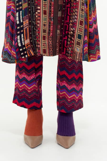 Buy_Aseem Kapoor_Multi Color Cotton, Silk, Satin Indra Printed Choga Kurta And Trouser Set _Online_at_Aza_Fashions