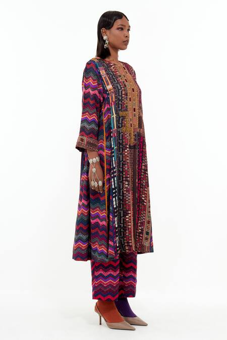 Aseem Kapoor_Multi Color Cotton, Silk, Satin Indra Printed Choga Kurta And Trouser Set _at_Aza_Fashions