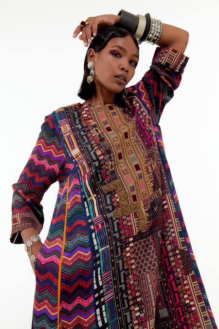 Buy_Aseem Kapoor_Multi Color Cotton, Silk, Satin Indra Printed Choga Kurta And Trouser Set 