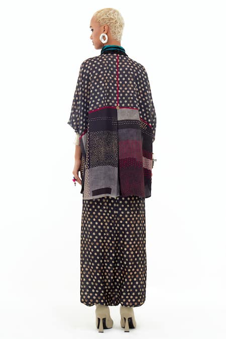 Shop_Aseem Kapoor_Black Crepe Collared Mandala Printed Shirt And Draped Trouser Set _at_Aza_Fashions