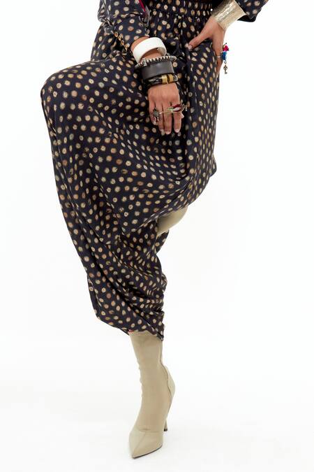 Aseem Kapoor_Black Crepe Collared Mandala Printed Shirt And Draped Trouser Set _at_Aza_Fashions