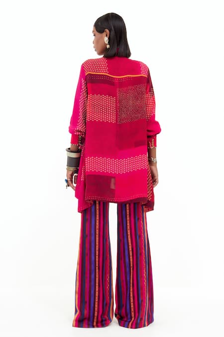 Shop_Aseem Kapoor_Pink Silk, Satin Beads, Embroidery Atri Printed Shirt And Bootleg Pant Set _at_Aza_Fashions