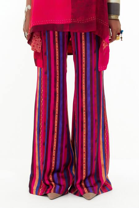 Buy_Aseem Kapoor_Pink Silk, Satin Beads, Embroidery Atri Printed Shirt And Bootleg Pant Set _Online_at_Aza_Fashions