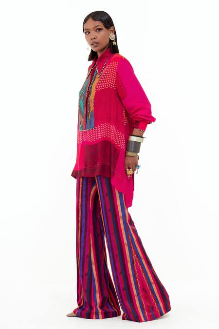 Shop_Aseem Kapoor_Pink Silk, Satin Beads, Embroidery Atri Printed Shirt And Bootleg Pant Set _Online_at_Aza_Fashions