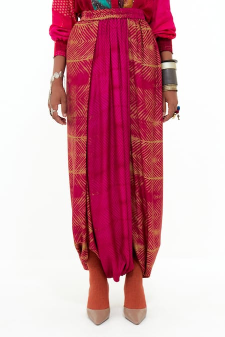 Aseem Kapoor_Pink Cotton, Silk Beads Collared Atri Printed Shirt And Draped Pant Set _at_Aza_Fashions