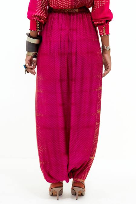 Buy_Aseem Kapoor_Pink Cotton, Silk Beads Collared Atri Printed Shirt And Draped Pant Set 