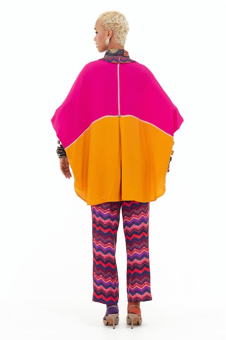 Shop_Aseem Kapoor_Pink Beads Collared Mandala Color Block Shirt _at_Aza_Fashions