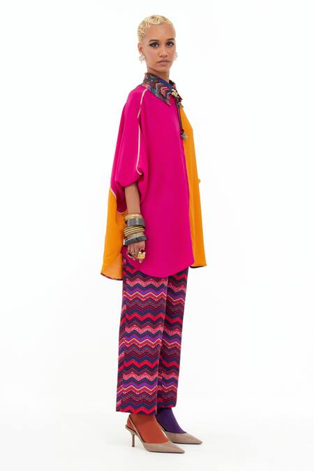 Shop_Aseem Kapoor_Pink Beads Collared Mandala Color Block Shirt _Online_at_Aza_Fashions