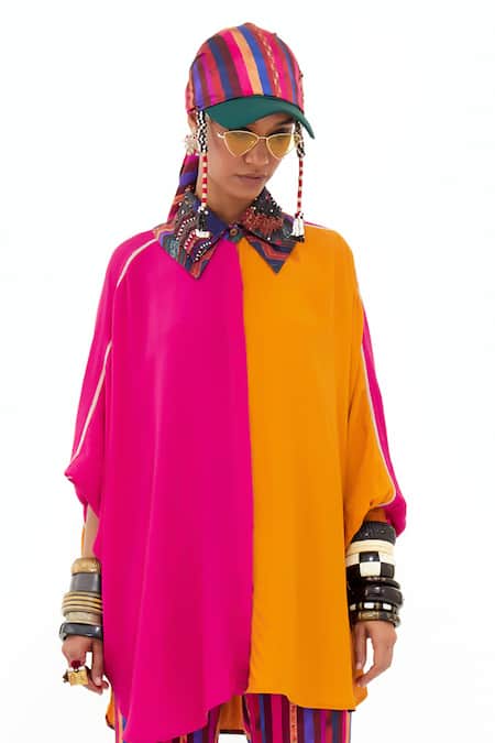 Aseem Kapoor Pink Crepe Beads Collared Mandala Color Block Shirt And Trouser Set Online at Aza Fashions Aseem Kapoor_Pink Crepe Beads Collared Mandala Color Block Shirt And Trouser Set _Online_at_Aza_Fashions