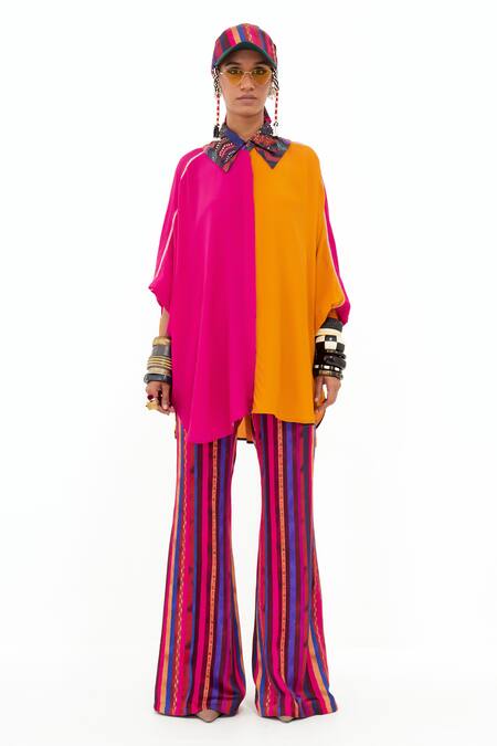 Buy Aseem Kapoor Pink Crepe Beads Collared Mandala Color Block Shirt And Trouser Set Online at Aza Fashions Buy_Aseem Kapoor_Pink Crepe Beads Collared Mandala Color Block Shirt And Trouser Set _Online_at_Aza_Fashions