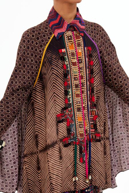 Shop_Aseem Kapoor_Multi Color Cotton, Silk, Crepe Mariyam Printed Cape Shirt And Draped Trouser Set _Online_at_Aza_Fashions