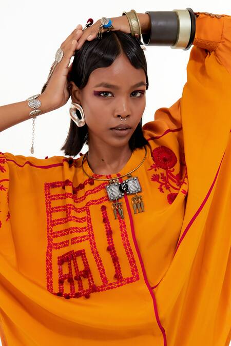 Aseem Kapoor_Yellow Silk Embroidery, Tassels Collared Mandala Shirt With Straight Korean Pant _at_Aza_Fashions