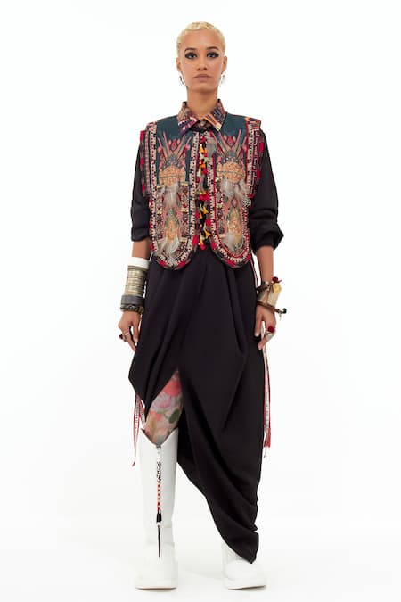 ASEEM KAPOOR Embroidered Gilet & Draped Skirt Set 