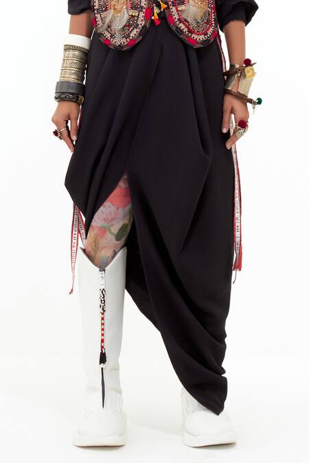 Aseem Kapoor_Multi Color , Satin, Crepe Beads Embroidered Gilet And Draped Skirt Set _Online_at_Aza_Fashions
