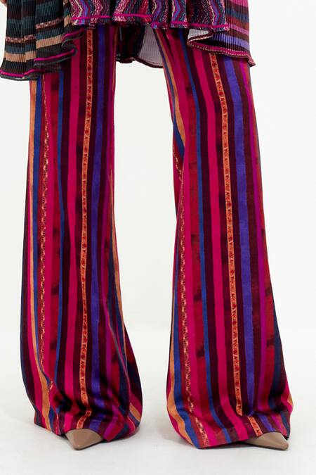 Aseem Kapoor_Multi Color Crepe, Satin, Silk Beads, Nero Printed Crinkle Tunic And Trouser Set_Online_at_Aza_Fashions