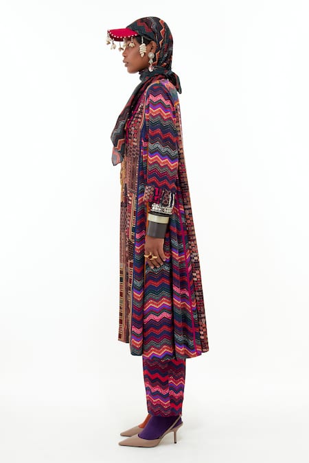 Shop_Aseem Kapoor_Multi Color Cotton, Silk Embroidery Round Neck Indra Printed Choga Kurta Set _Online_at_Aza_Fashions