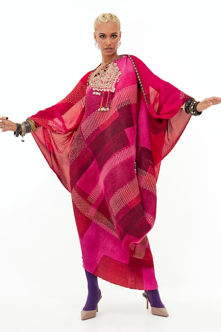 Aseem Kapoor Pink Sheer Silk Embroidery Dori Open Gami Border Envelope Jacket 