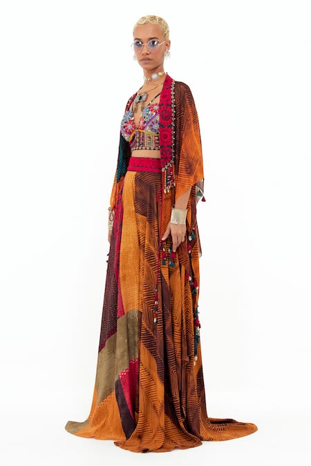 Buy Aseem Kapoor Multi Color Cotton, Silk, Crepe Metallic Veni Stripe Print Jacket Skirt Set Online at Aza Fashions Buy_Aseem Kapoor_Multi Color Cotton, Silk, Crepe Metallic Veni Stripe Print Jacket Skirt Set _Online_at_Aza_Fashions