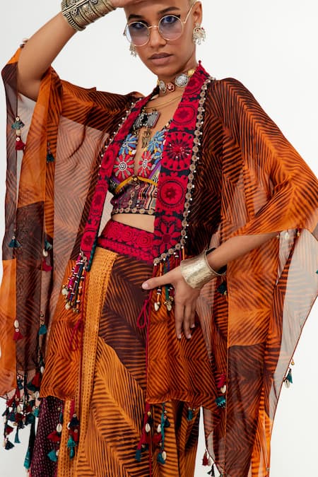 Shop Aseem Kapoor Multi Color Cotton, Silk, Crepe Metallic Veni Stripe Print Jacket Skirt Set Online at Aza Fashions Shop_Aseem Kapoor_Multi Color Cotton, Silk, Crepe Metallic Veni Stripe Print Jacket Skirt Set _Online_at_Aza_Fashions