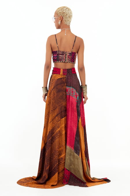 Aseem Kapoor Multi Color Cotton, Silk, Crepe Metallic Veni Stripe Print Jacket Skirt Set at Aza Fashions Aseem Kapoor_Multi Color Cotton, Silk, Crepe Metallic Veni Stripe Print Jacket Skirt Set _at_Aza_Fashions