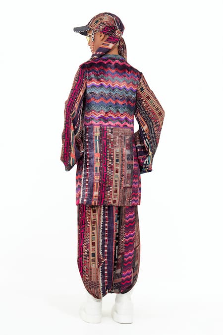 Shop_Aseem Kapoor_Multi Color Velvet, Crepe Embroidery Round Neck Mehru Bead Dress And Trouser Set _at_Aza_Fashions