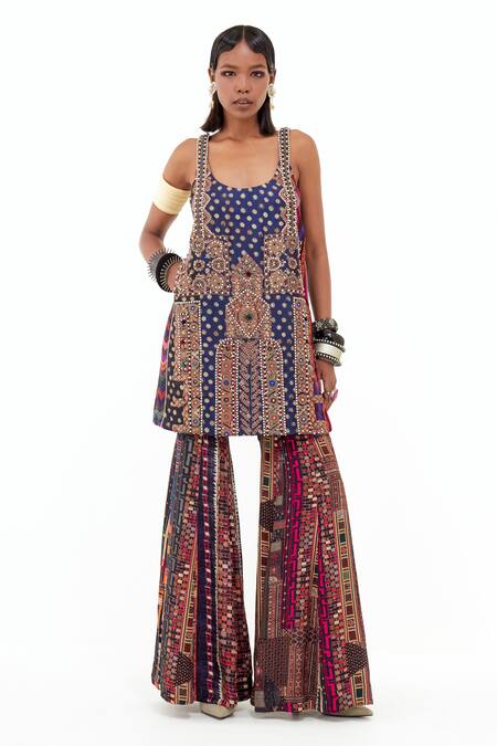 Aseem Kapoor_Multi Color Silk, Crepe, Twill Mirrors Mehru Embroidered Kurta Sharara Set _Online_at_Aza_Fashions