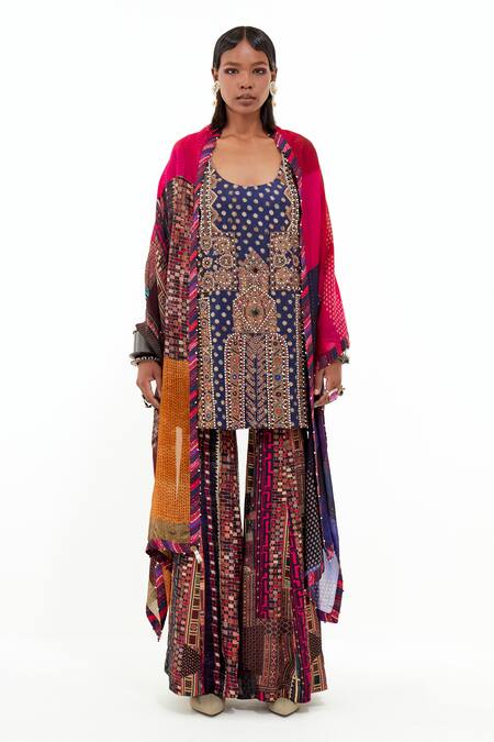 Aseem Kapoor_Multi Color Silk, Crepe, Twill Mirrors Mehru Embroidered Kurta Sharara Set _at_Aza_Fashions