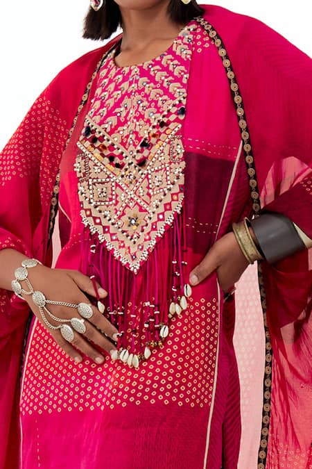 Aseem Kapoor_Pink Cotton, Silk, Muslin Mitra Embroidered Short Kurta And Draped Trouser Set _Online_at_Aza_Fashions