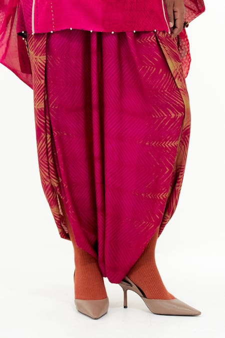 Buy_Aseem Kapoor_Pink Cotton, Silk, Muslin Mitra Embroidered Short Kurta And Draped Trouser Set _Online_at_Aza_Fashions