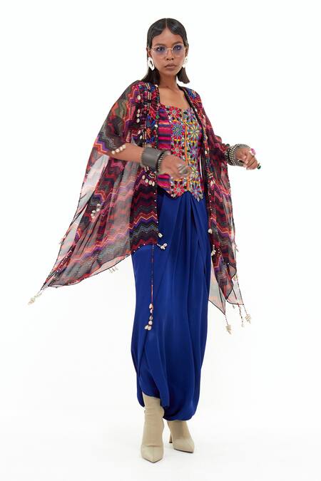 Shop Aseem Kapoor Multi Color Silk Beads, Sequins Collared Veni Embroidered And Printed Jacket Online at Aza Fashions Shop_Aseem Kapoor_Multi Color Silk Beads, Sequins Collared Veni Embroidered And Printed Jacket _Online_at_Aza_Fashions